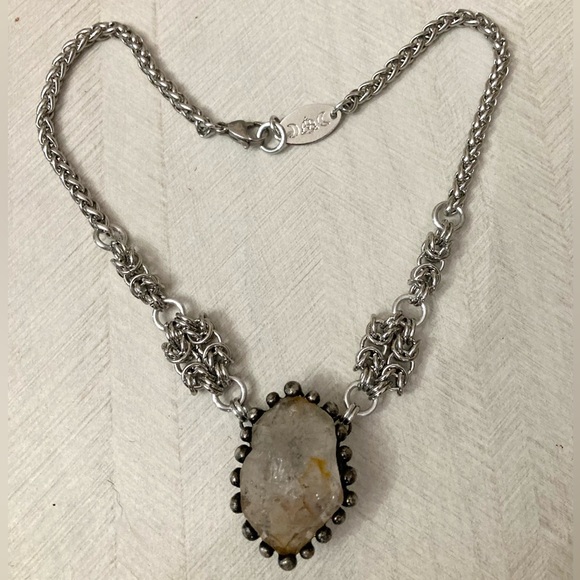Big herkimer diamond crystal on handmade maille stainless steel chain boho goth - Picture 6 of 13